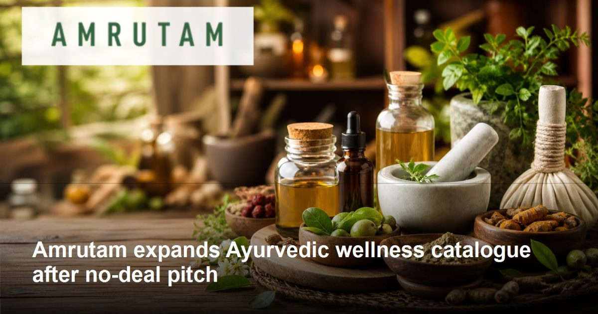 Amrutam logo and company-relevant post-Shark Tank growth scene