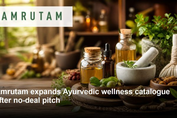 Amrutam logo and company-relevant post-Shark Tank growth scene