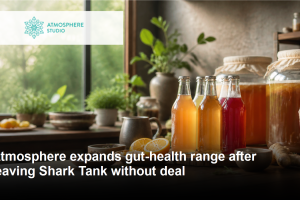 Atmosphere kombucha bottles and gut-health products