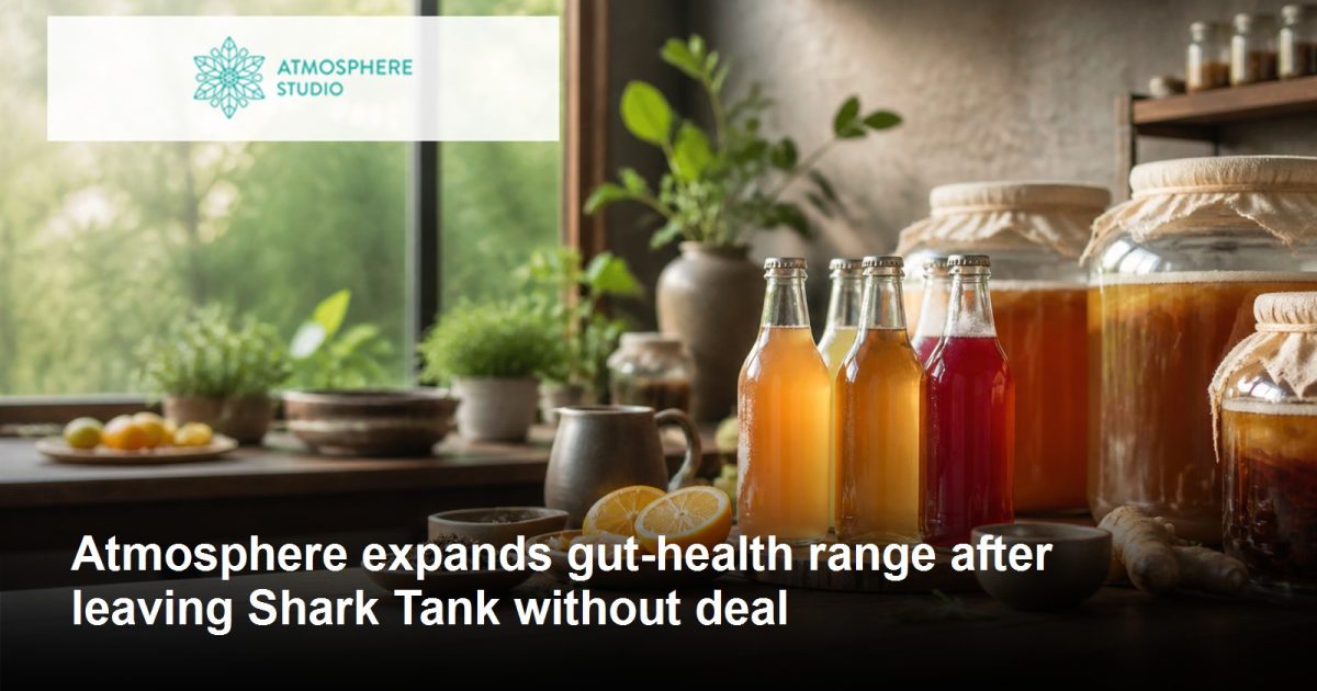 Atmosphere kombucha bottles and gut-health products