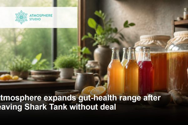 Atmosphere kombucha bottles and gut-health products