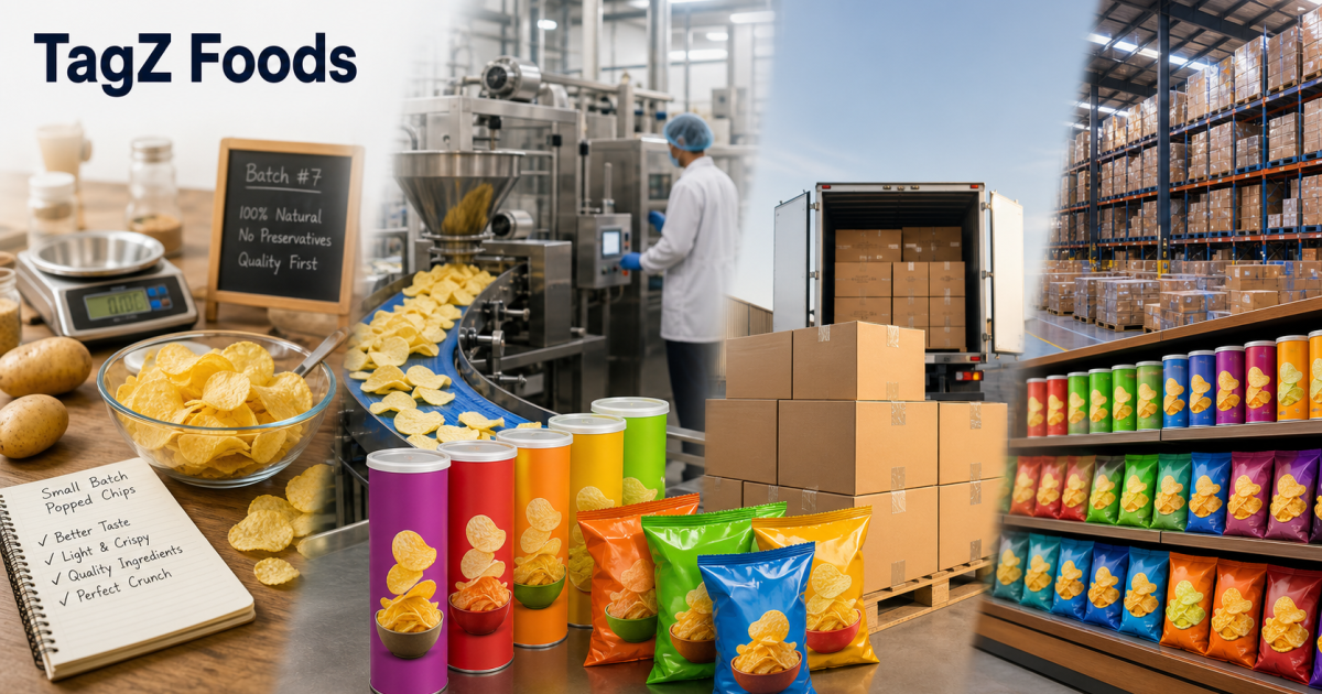 Popped potato chips progressing from small-batch development to organised production and distribution